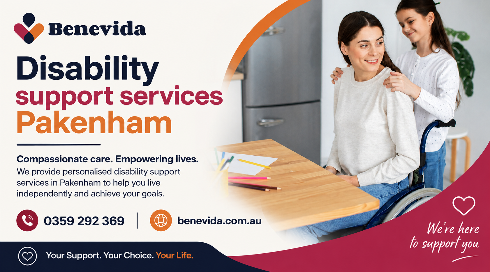 Disability support worker assisting an NDIS participant with daily living activities in Pakenham, providing compassionate and personalised disability support services through Benevida.